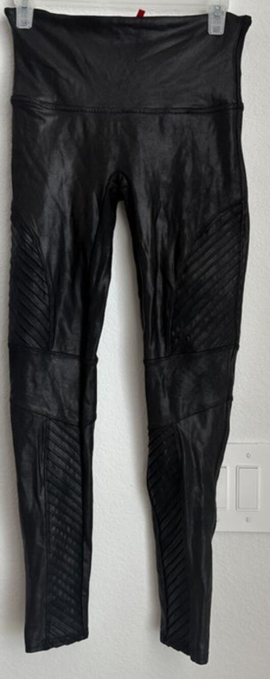 Spanx Womens Black Faux Leather Moto Legging Size Large
